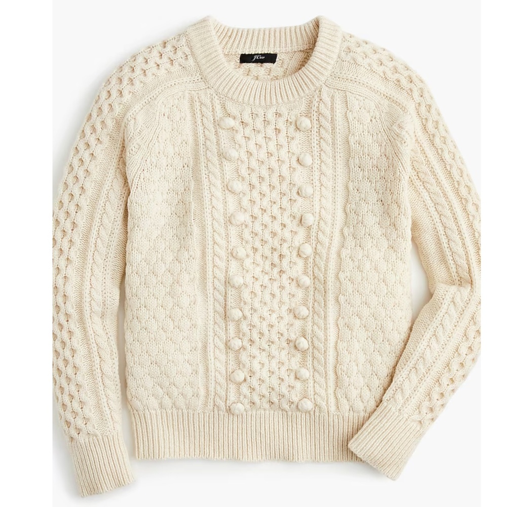 NWOT J.Crew Wool Popcorn Cable Knit Ivory Cream Sweater, Sz S
